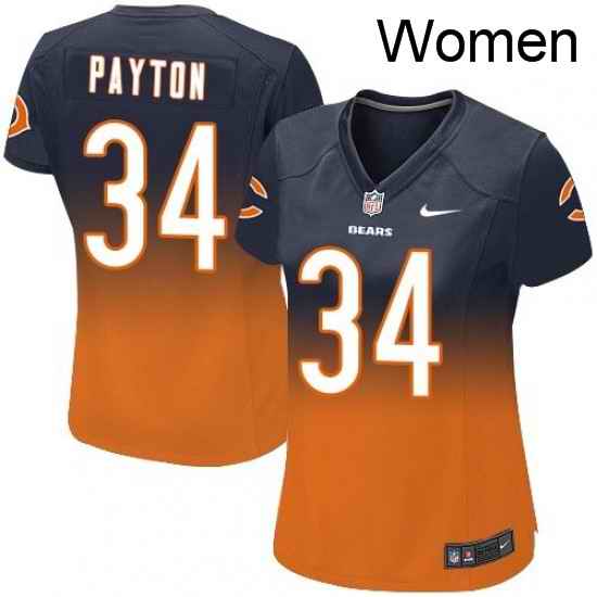 Womens Nike Chicago Bears 34 Walter Payton Elite NavyOrange Fadeaway NFL Jersey